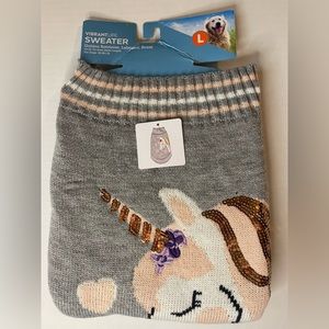 Dog Sweater with Unicorn Gray and Pink Size Large Runs Big